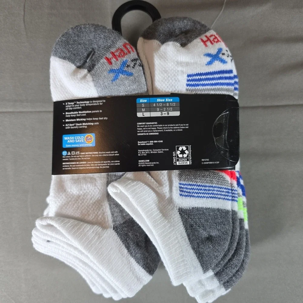 10pk Hanes BOYS No Show Socks Premium Breathable X-Temp  Size L 3-9